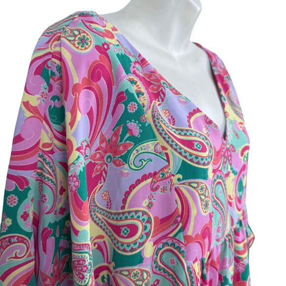 Emily Wonder Womens Paisly Dolman Sleeve Colorful Top Shirt V-Neck Blouse NWT 1X - Picture 4 of 16
